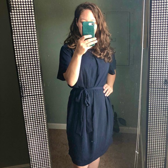 Banana Republic Navy Tie-Waist Dress - Size Large - Picture 2 of 13